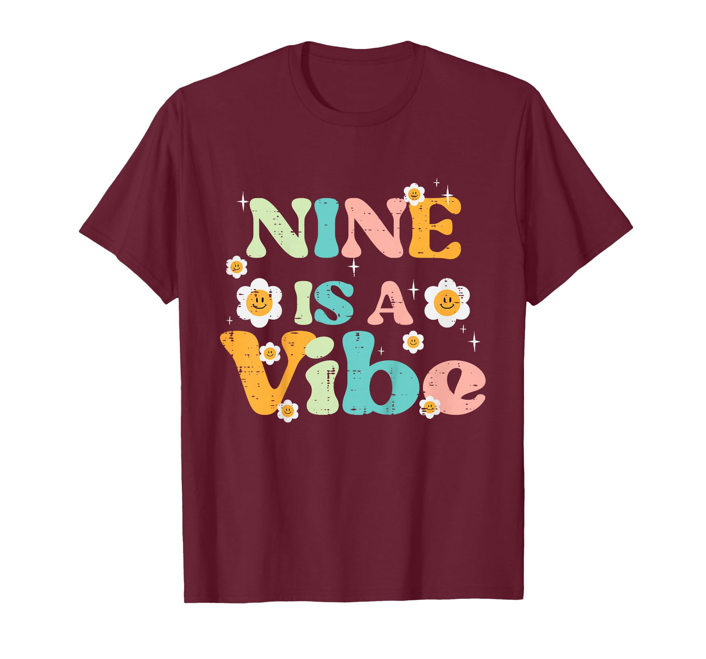 9th Birthday Nine Is A Vibe Retro 9 Bday Groovy Girls Kids T-Shirt