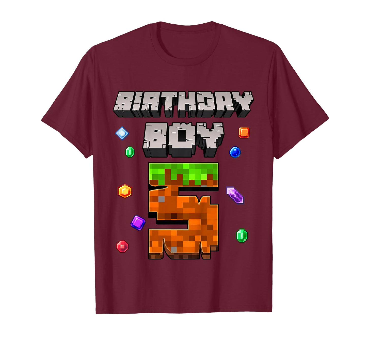 Kids 5th Birthday Boy 5 Video Gamer Pixel Number Five Bday Party T-Shirt