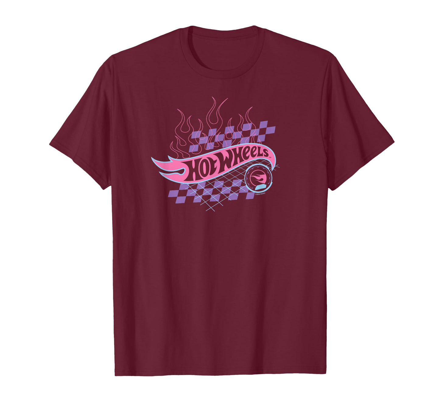 Hot Wheels - Flaming Logo With Checkered Background T-Shirt