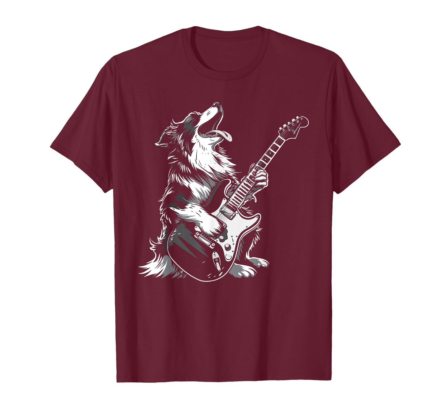 Dog Guitarist Guitar - Australian Shepherd Dad Mom T-Shirt