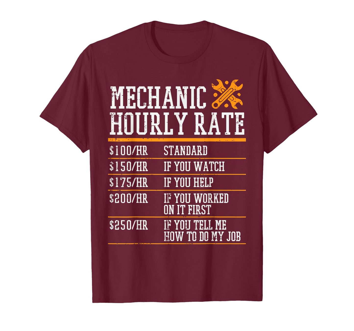 Mechanic Hourly Rate Funny Car Guy Automotive Joke Men Women T-Shirt