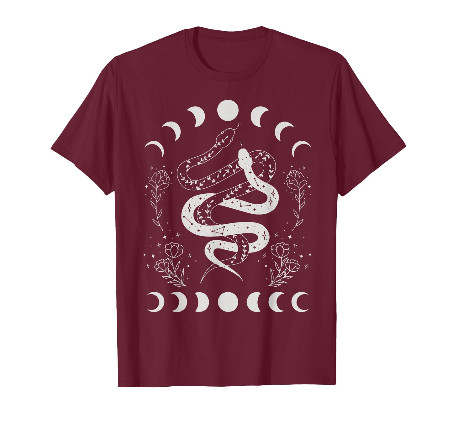 Snake And Moon Phases Celestial Floral Witchy Halloween T-Shirt