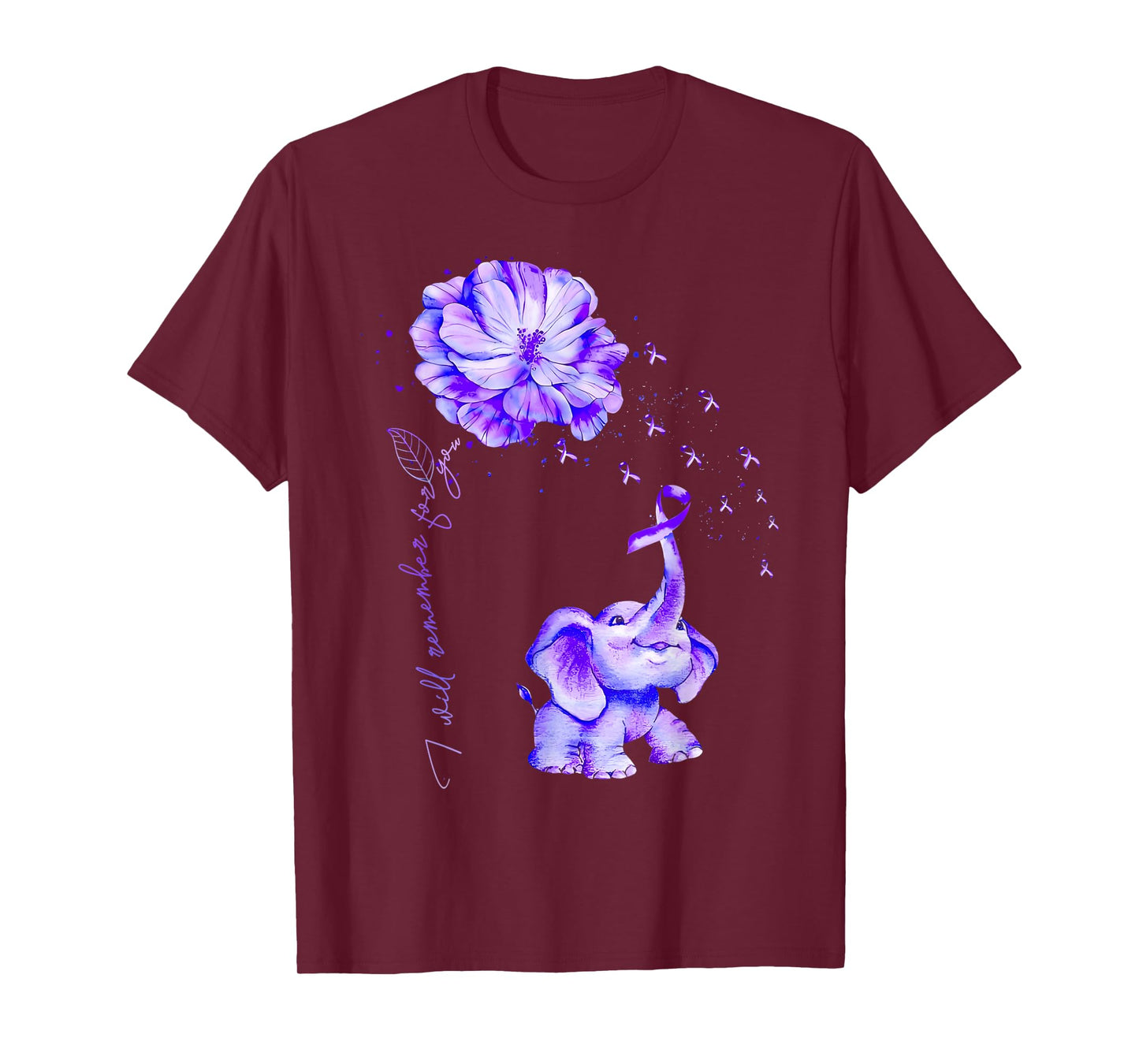 I'll Remember For You Purple Elephant Alzheimer's Awareness T-Shirt
