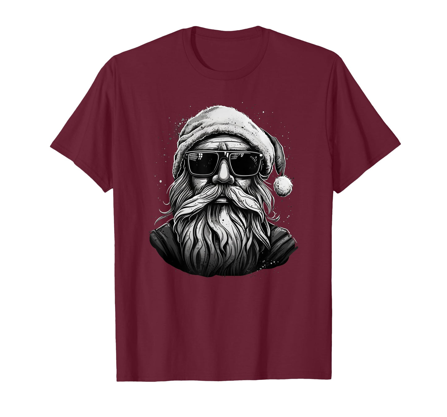 Funny cool Santa Face Hipster With Beard & Glasses Christmas T-Shirt