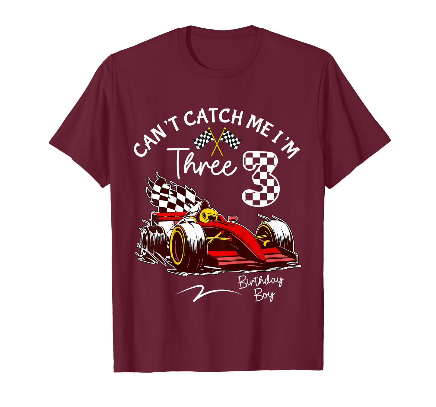 Can’t Catch Me I’m 3 Super Red Racing Car 3rd Birthday T-Shirt