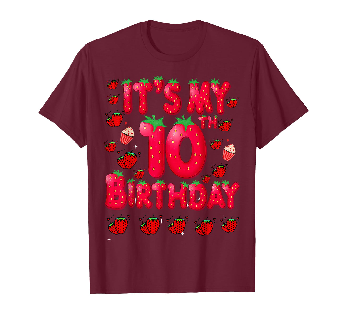 Kids 10 Year Old Strawberry Birthday Girl Sweet Fruit 10th T-Shirt
