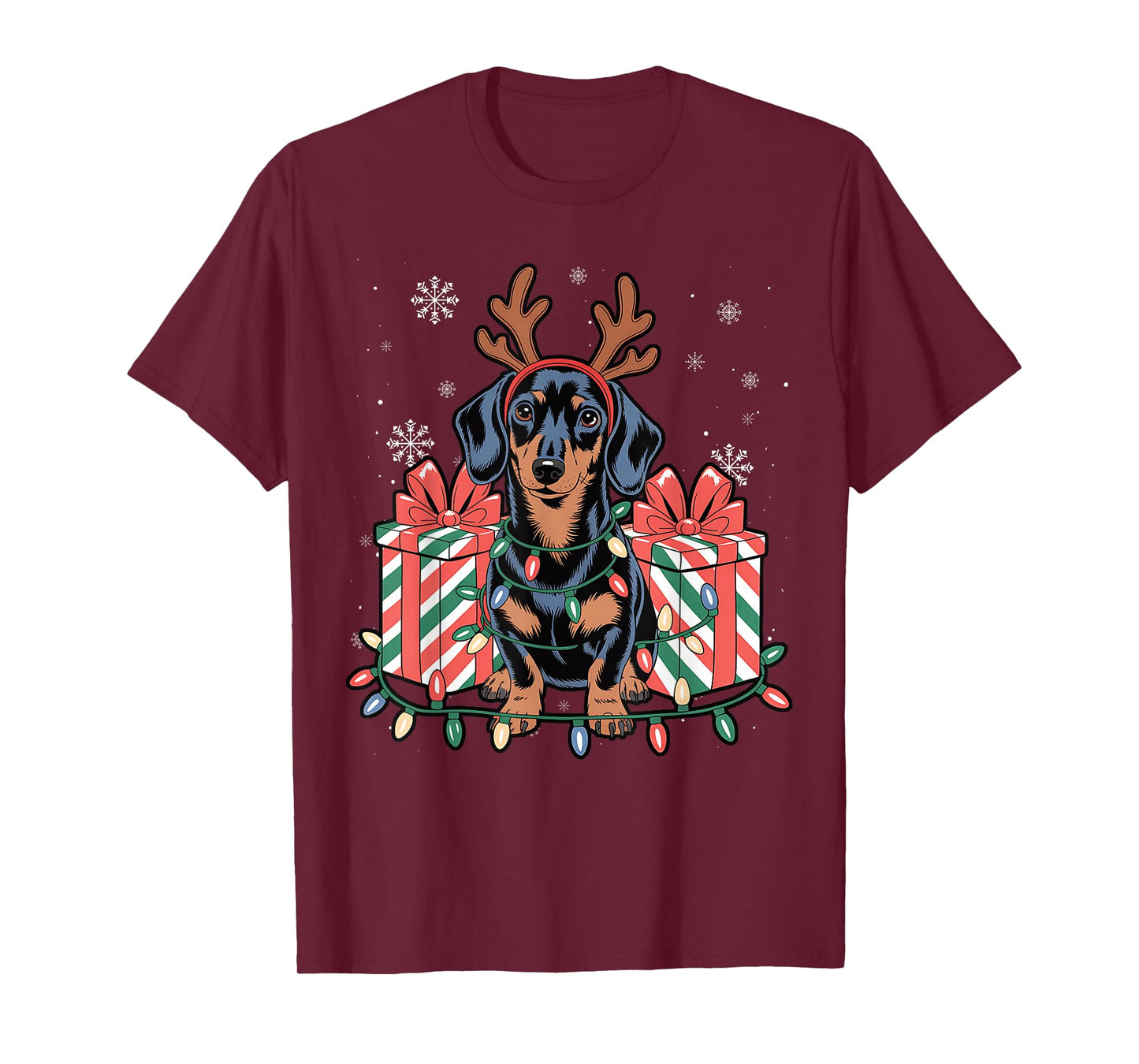 Cute Reindeer Dachshund Christmas for Women Men Dog Lover T-Shirt