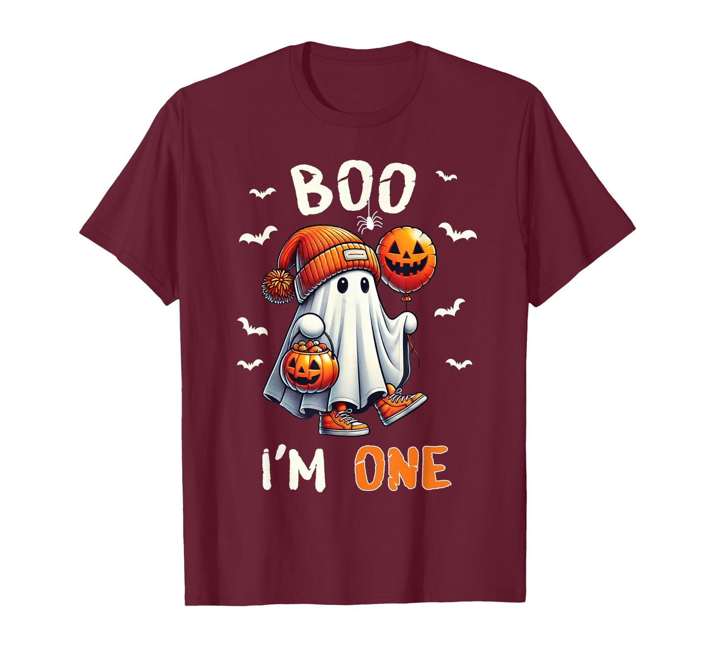Boo I'm One Ghost 1st Birthday Halloween Boy Kids Groovy T-Shirt