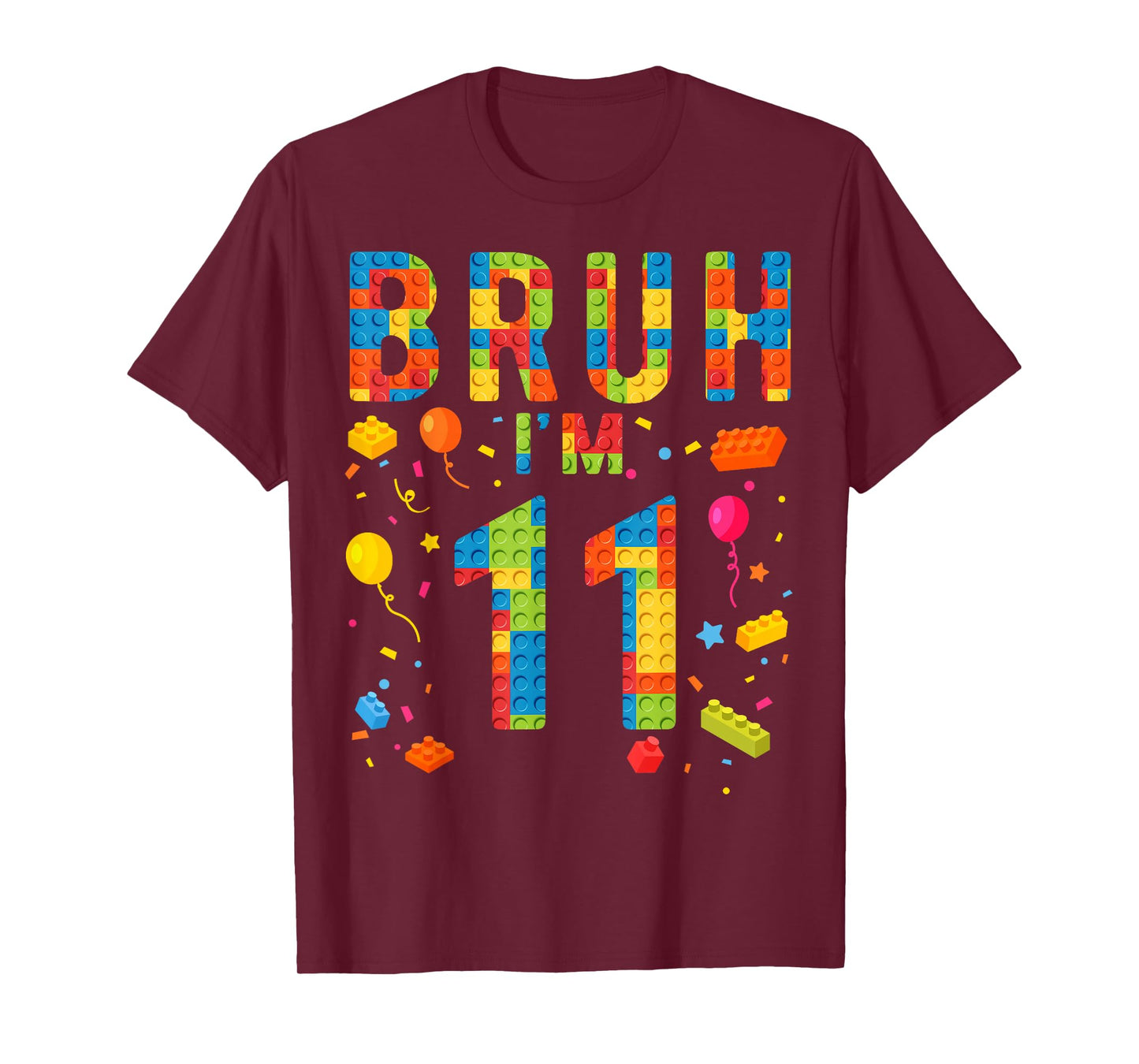 11 Year Old Building Blocks Bruh 11th Birthday Boy T-Shirt