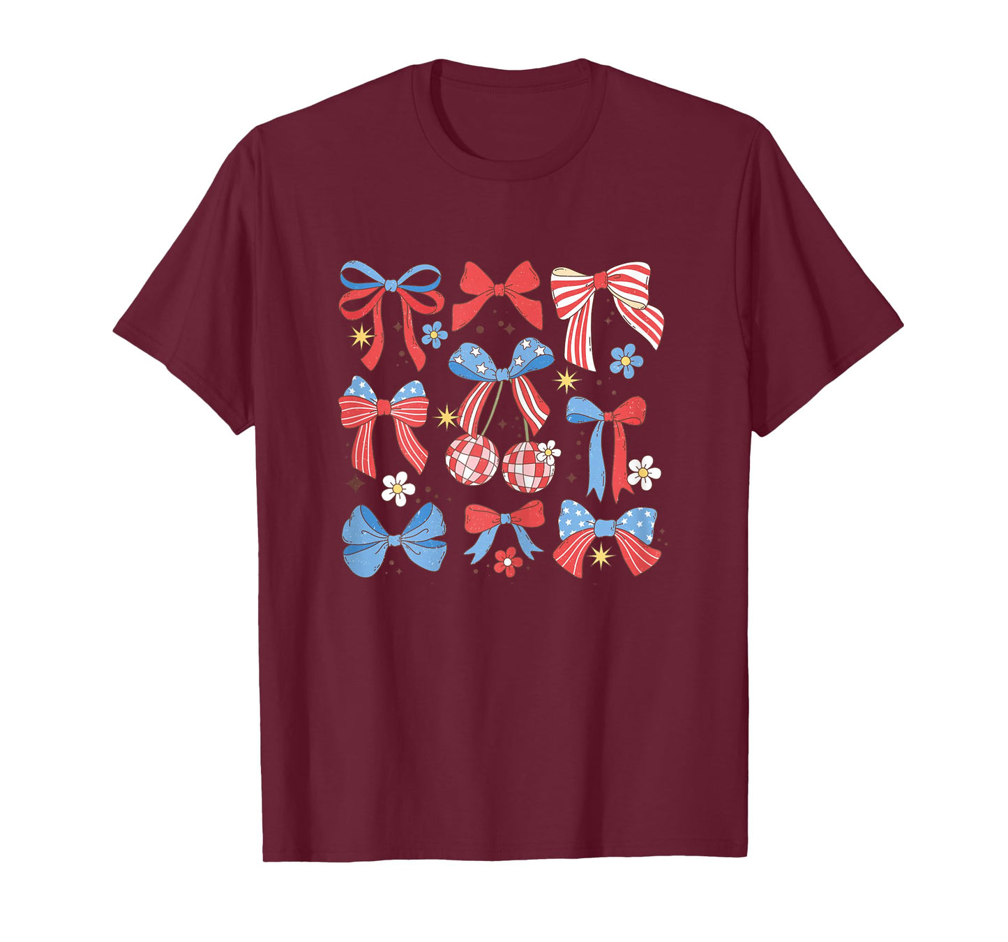 Coquette Red White & Blue Patriotic Bows Retro July 4th T-Shirt