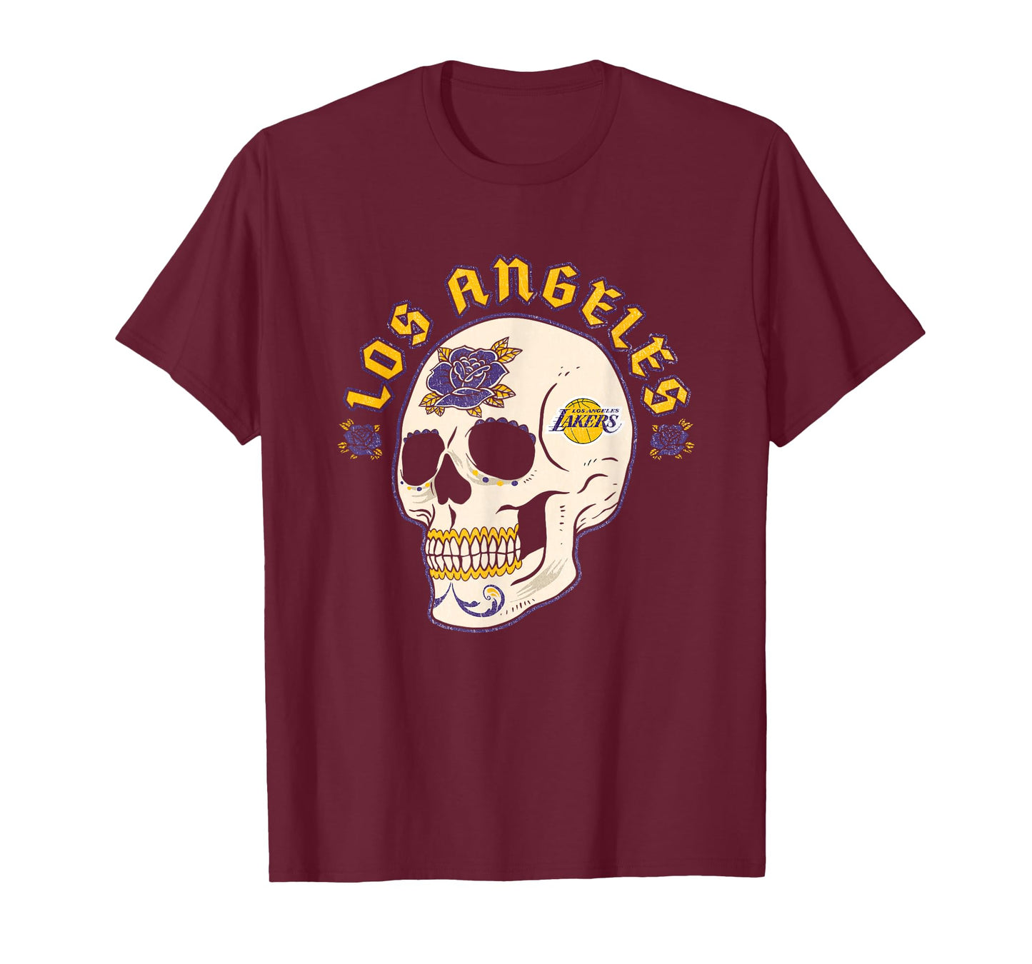 NBA Los Angeles Lakers Halloween Floral Skull T-Shirt