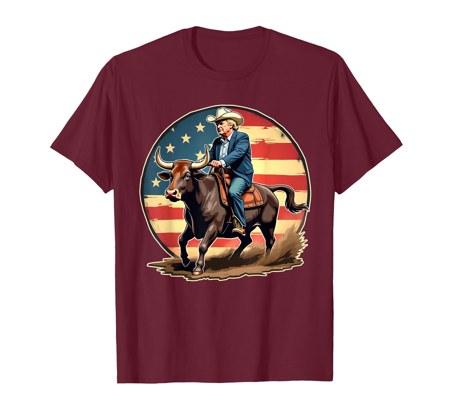 Trump Bull Rider Tee American Flag USA Riding Rodeo Cowboy T-Shirt