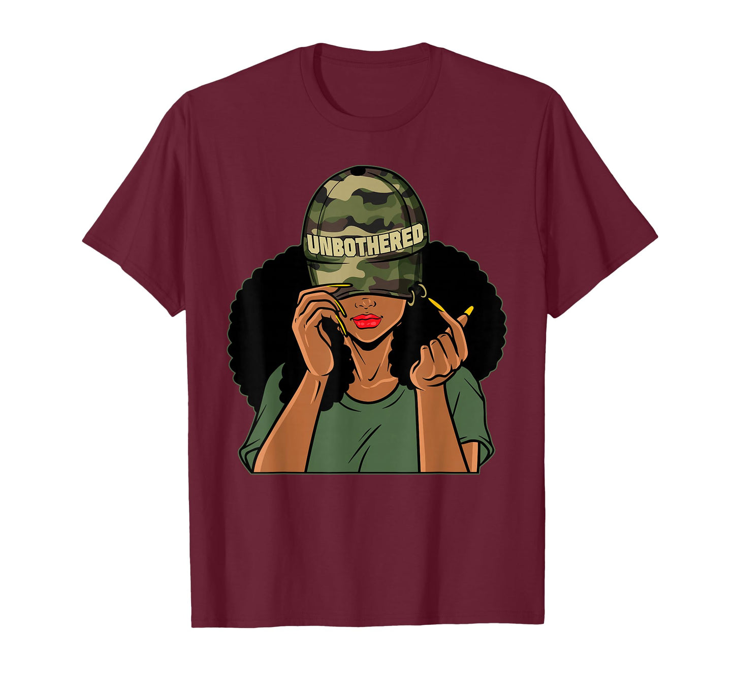 Unbothered Black Girl Camoflauge Afro Woman Black Queen T-Shirt
