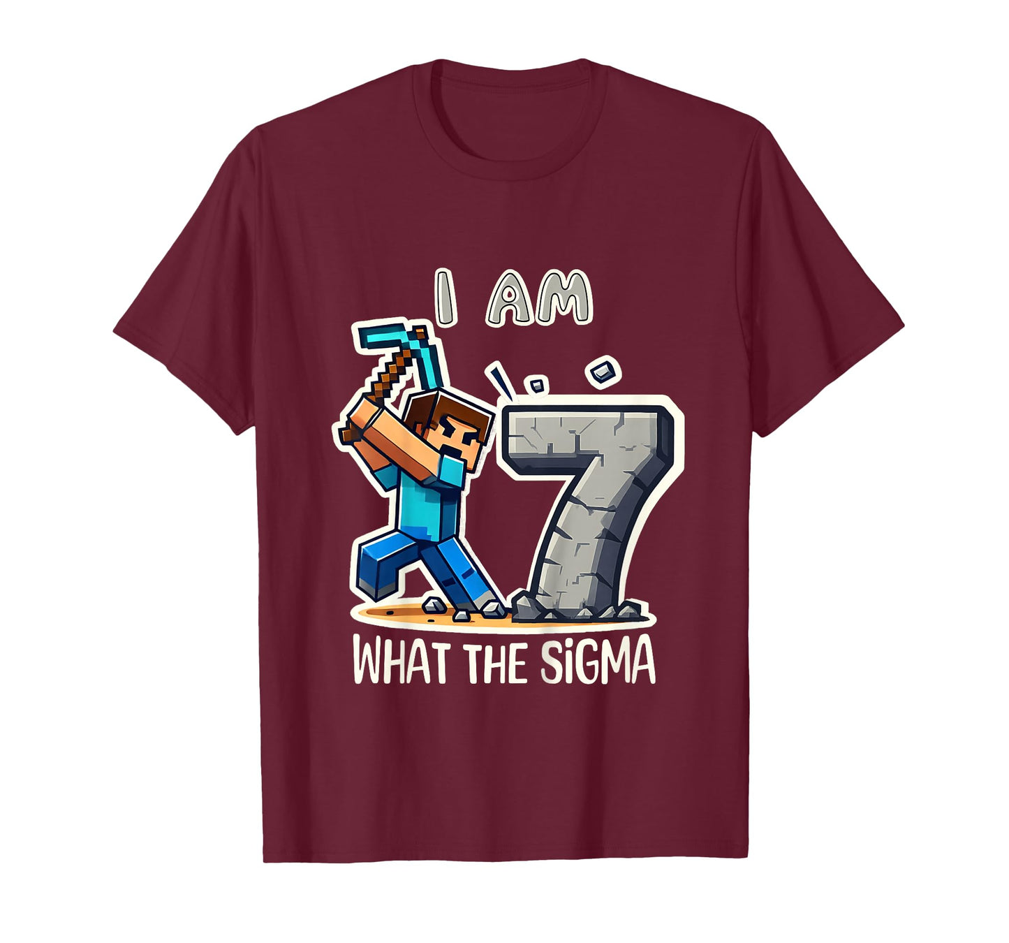Kids 7 Years Old Sigma Pixel Art Mining Gamer Birthday T-Shirt