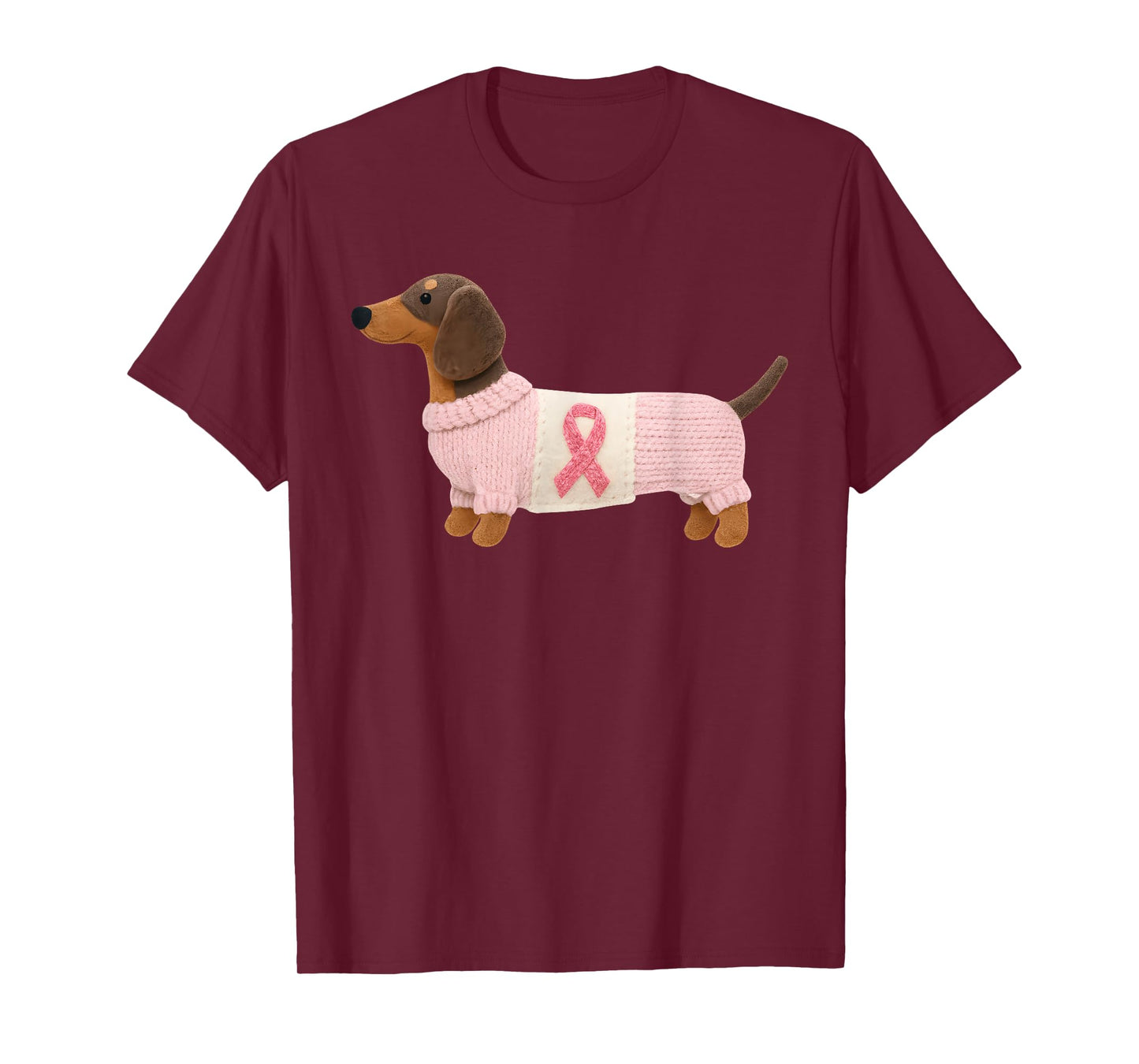 Dachshund Pink Ribbon Breast Cancer Awareness Support T-Shirt