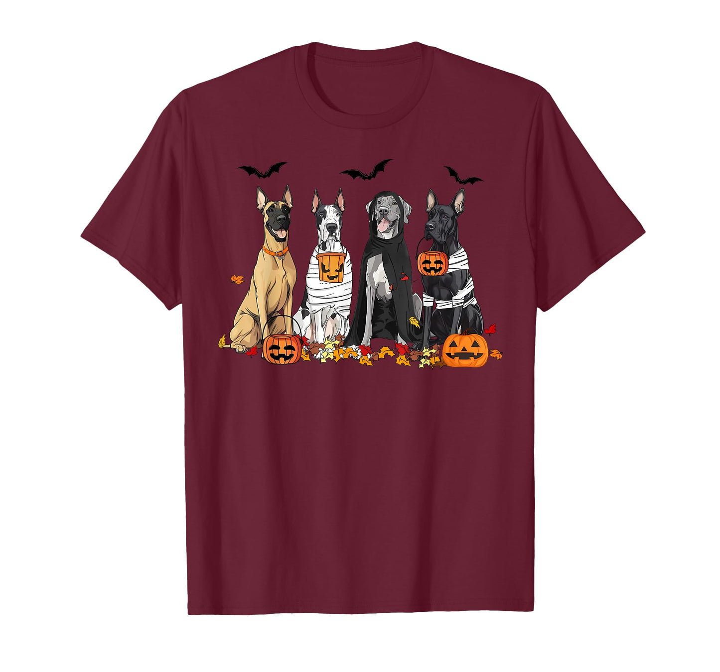 Cute Great Dane Dogs Ghost Witch Mummy Halloween Pumpkins T-Shirt