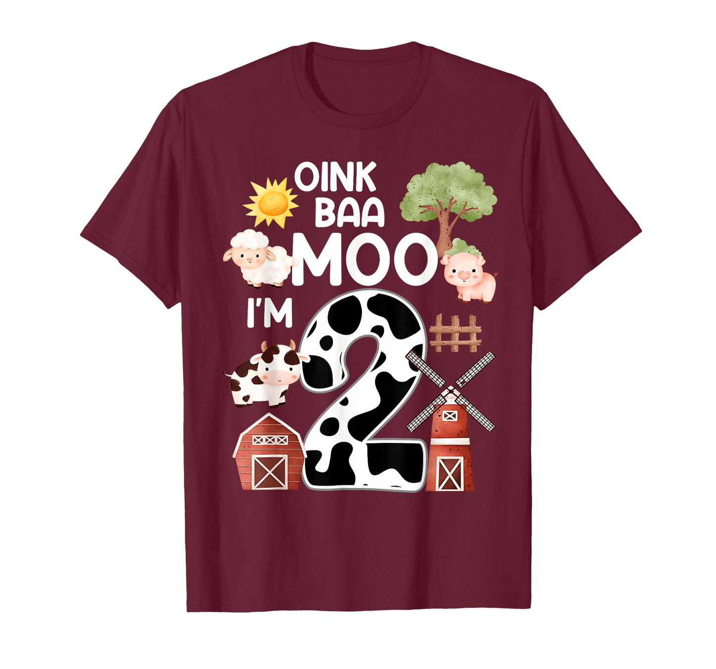 Oink Baa Moo I'm 2 Farm Theme Birthday Gift 2 Year Old Party T-Shirt