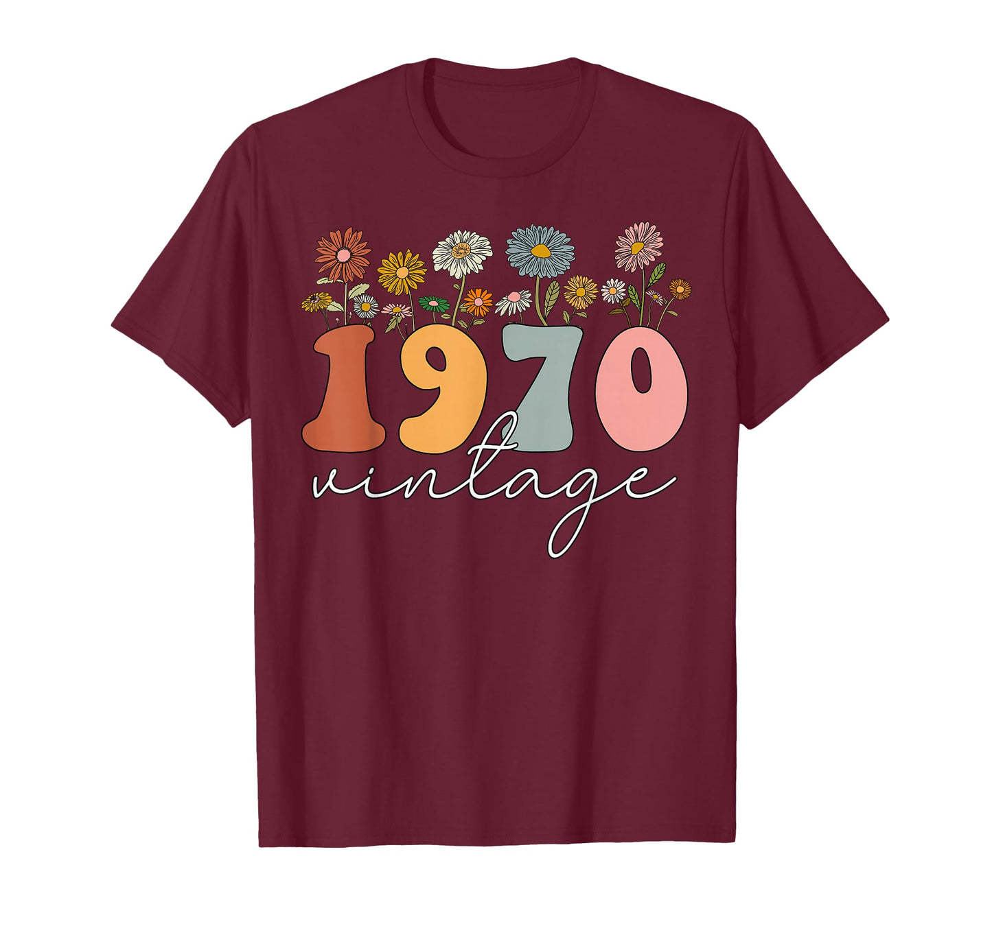 Vintage 1970 Wildflower Floral 55th Birthday Women Girls T-Shirt
