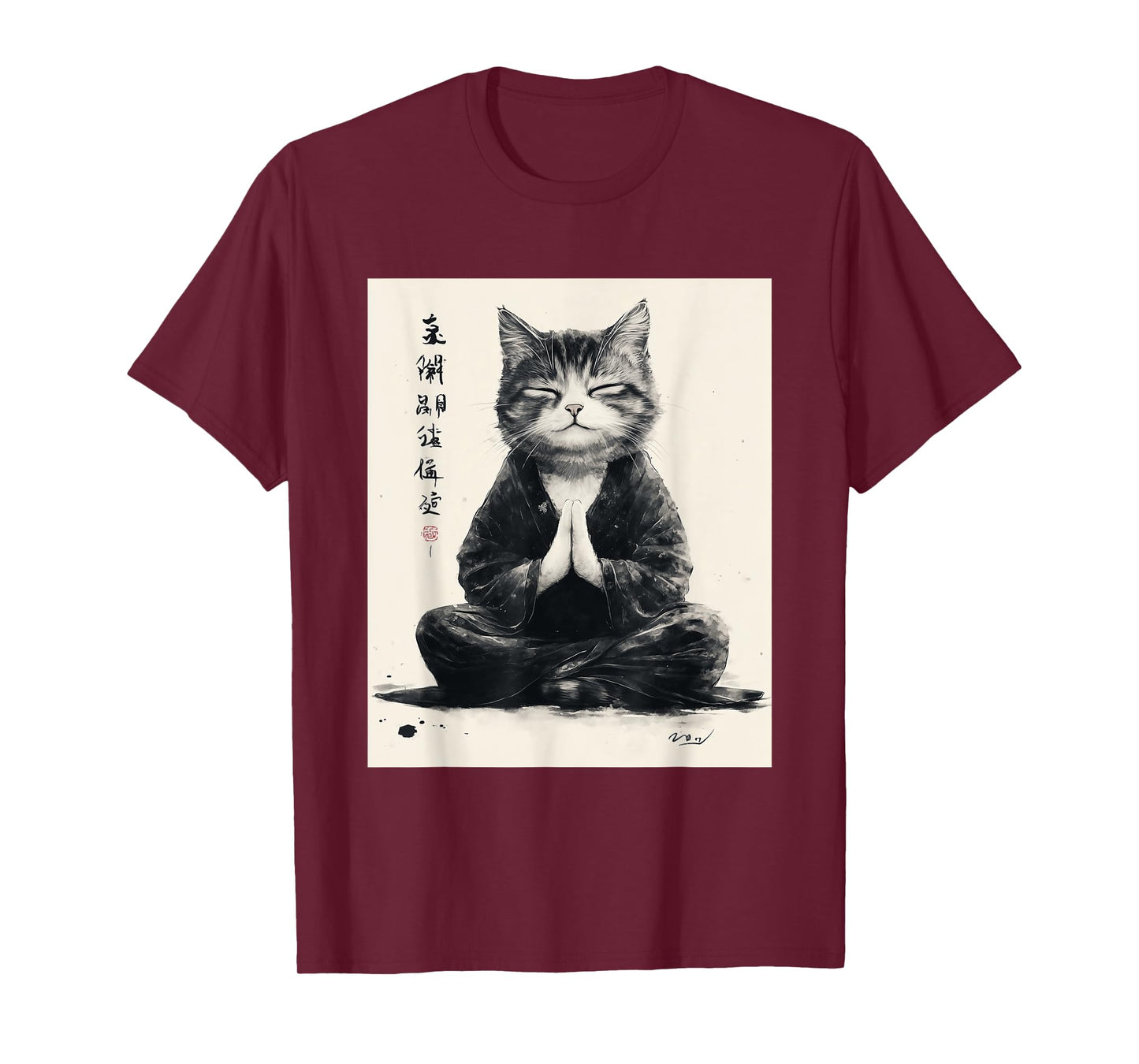 Zen Cat T-Shirt - Meditating Japanese Art Style Graphic Tee T-Shirt for Men Women Kids