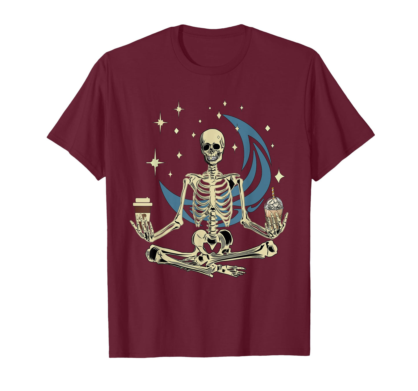 Skeleton Doing Yoga And Drinking Coffee Funny Meditation T-Shirt