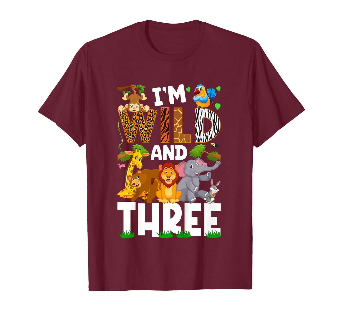 Wild And Three 3 Year Old 3rd Birthday Safari Jungle Animal T-Shirt