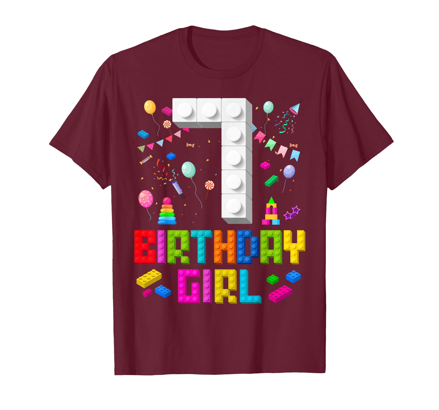 7th Birthday Girl Master Builder 7 Years Old Building Block T-Shirt