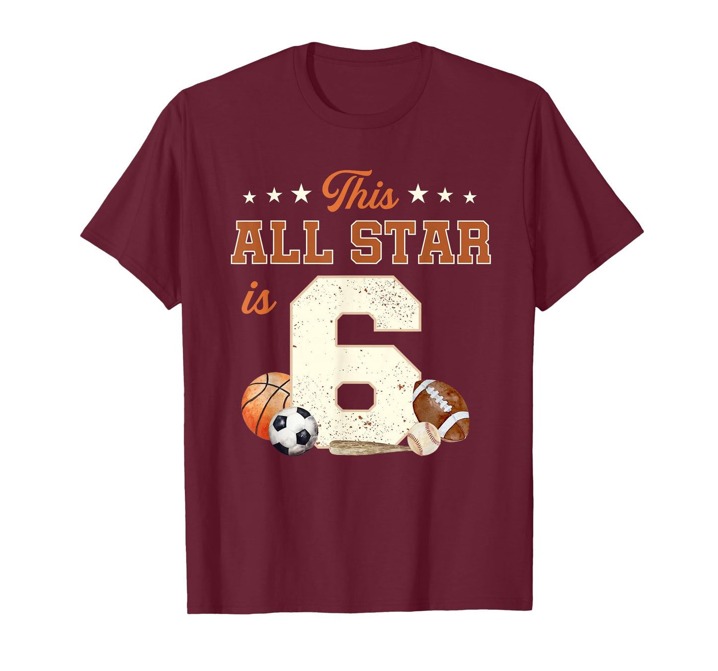 This All Star is 6 Year Old Boy 6th Birthday Sports T-Shirt