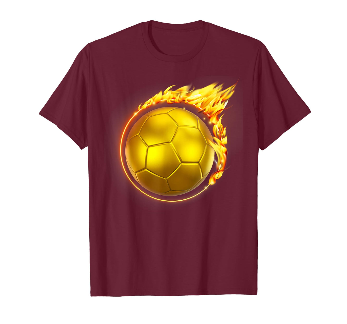 Gold Soccer Ball Flames Flaming Flying Soccer Ball on Fire T-Shirt