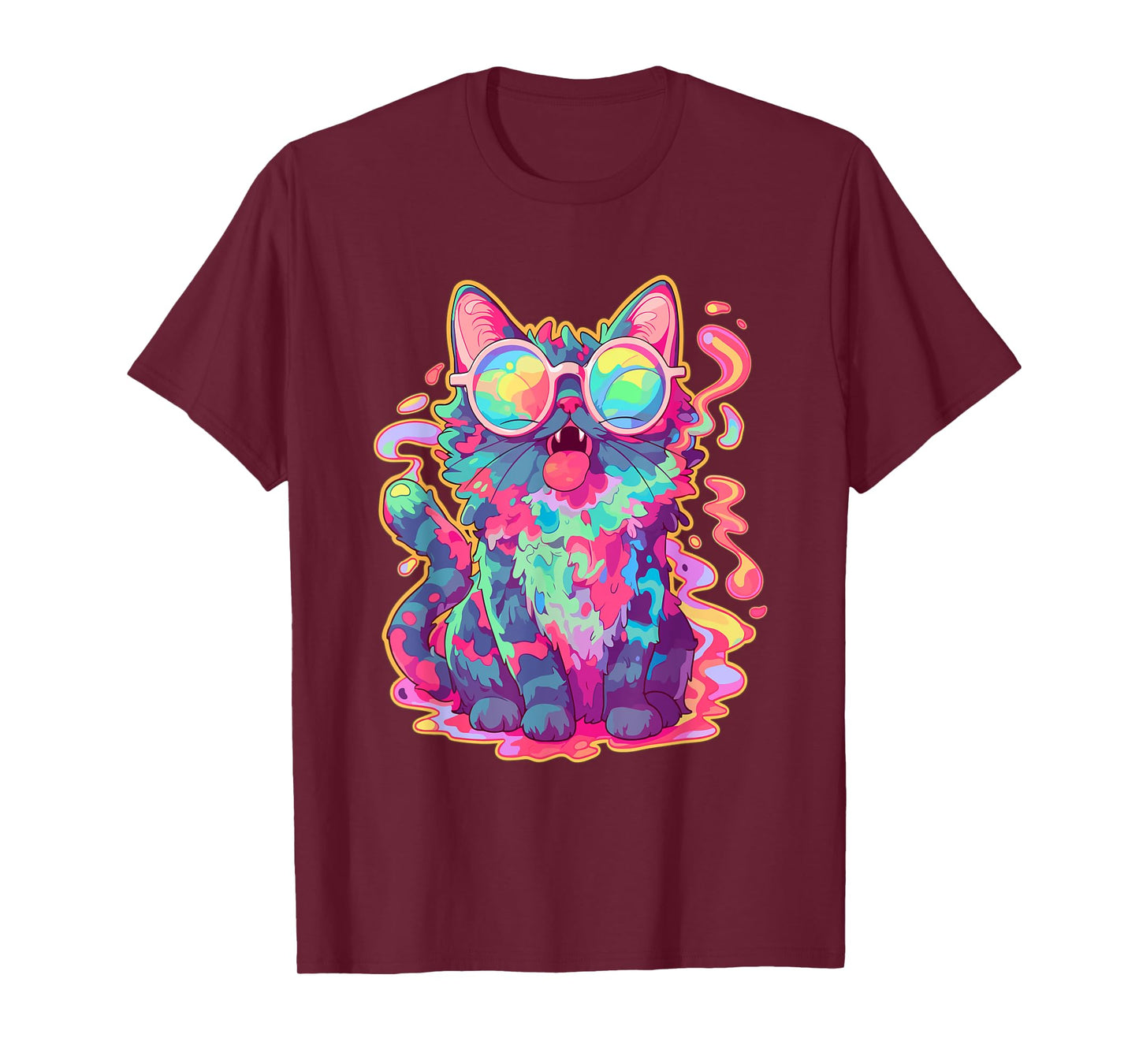 Trippy Crazy Psychedelic Cat Art EDM Rave T-Shirt for Men Women