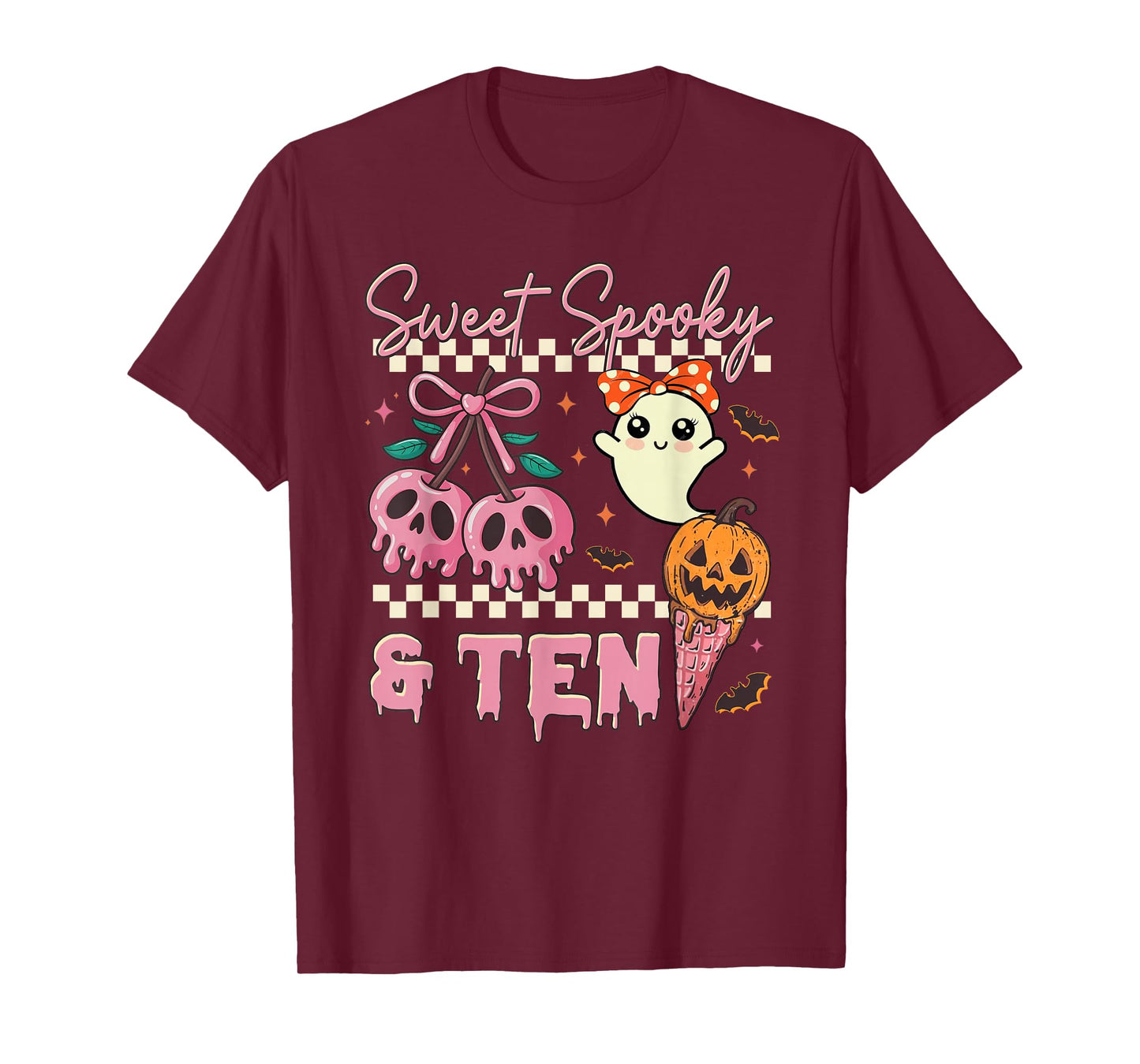 Sweet Spooky and Ten Cute Ghost 10th Birthday Halloween T-Shirt