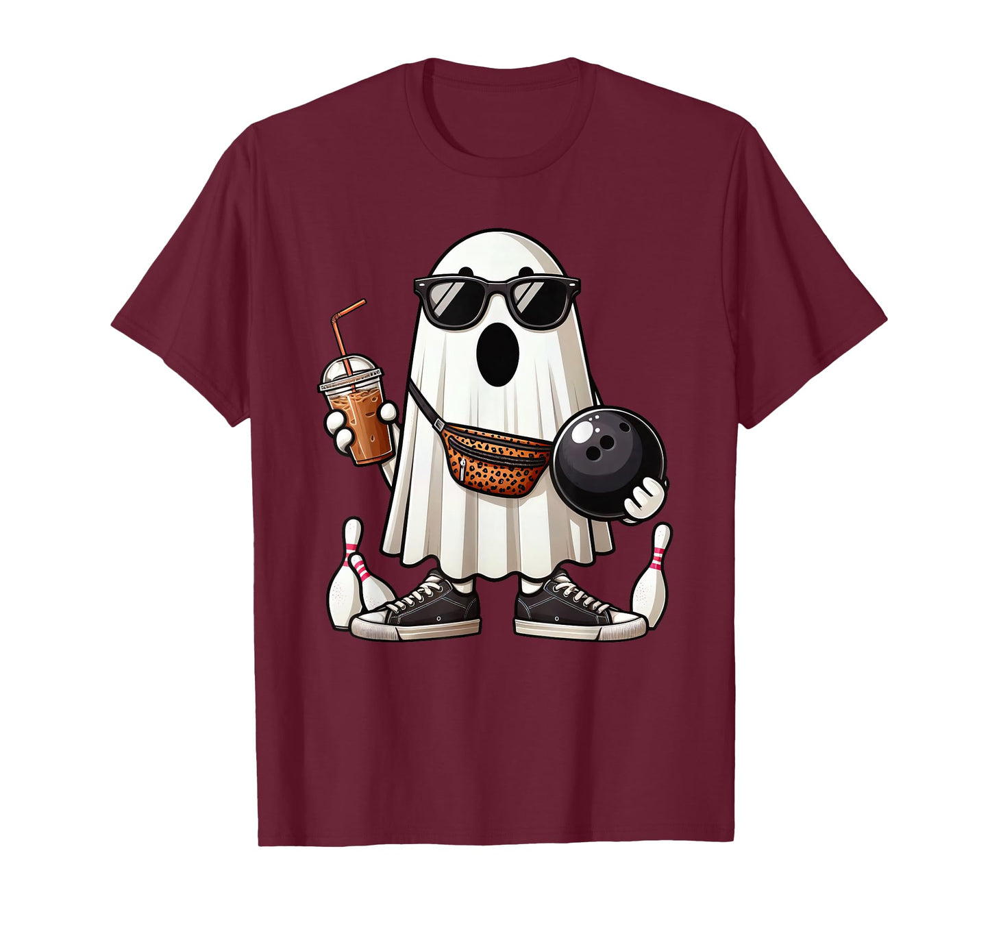 Funny Ghost Bowling Boo Coffee Halloween Mens Womens Kids T-Shirt