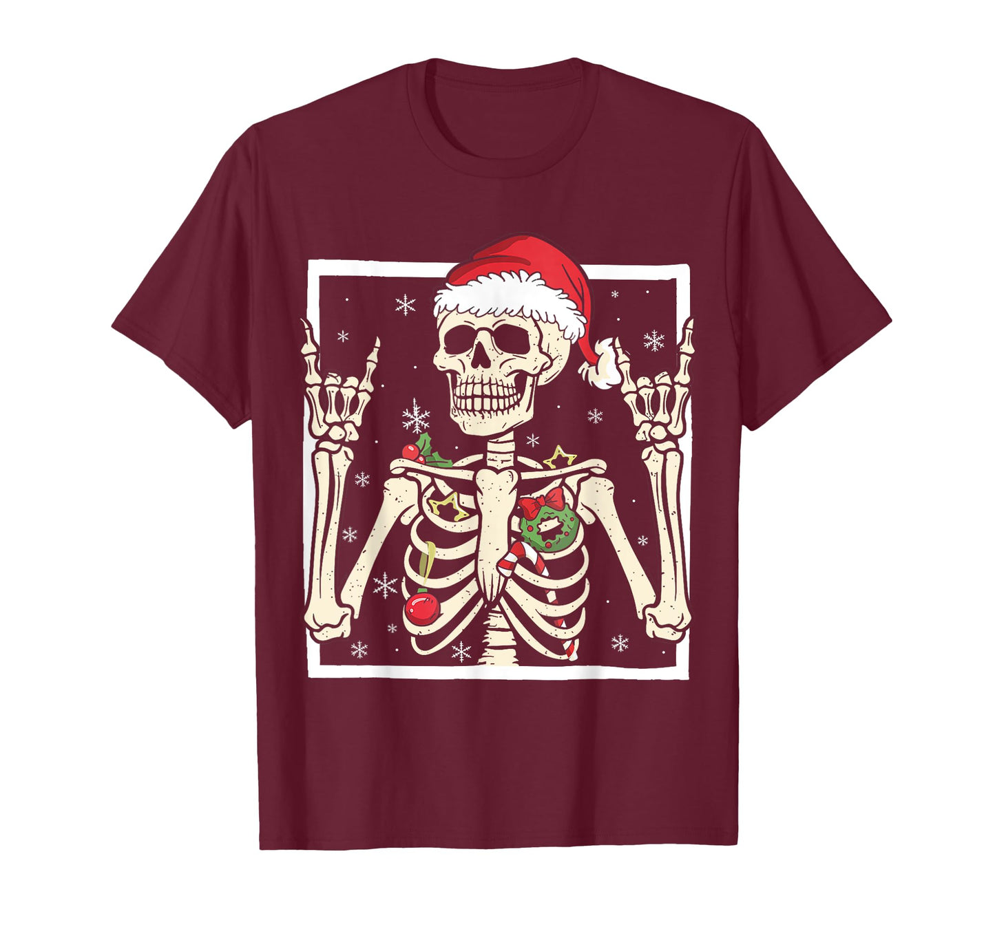Rocker Skeleton Santa Hat Cool Christmas Punk Rock Men Boys T-Shirt