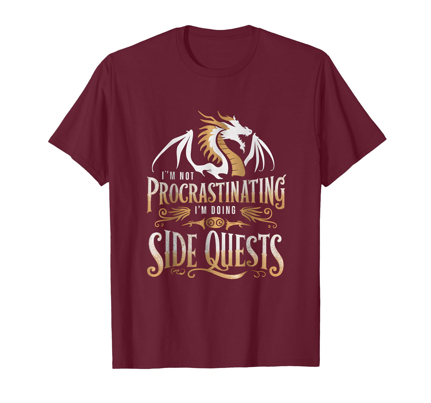 Epic Gamer Fantasy Adventure Apparel I'm Not Procrastinating I'm Doing Side Quests Dragon T-Shirt, Small, Black