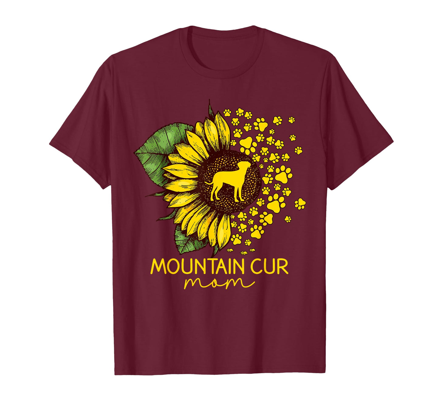 Womens Sunflower Mountain Cur Mom Dog Lover T-Shirt