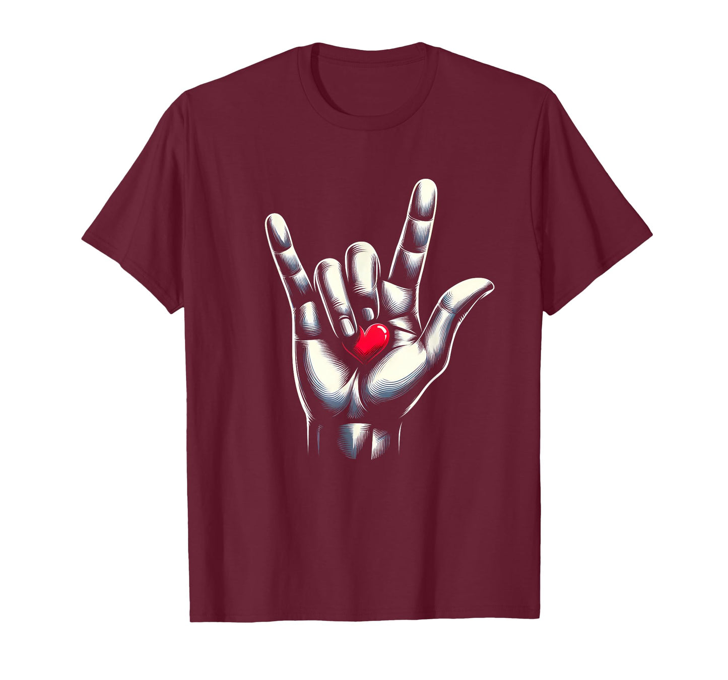 ASL I Love You Hand Sign Language Heart Valentines Day T-Shirt