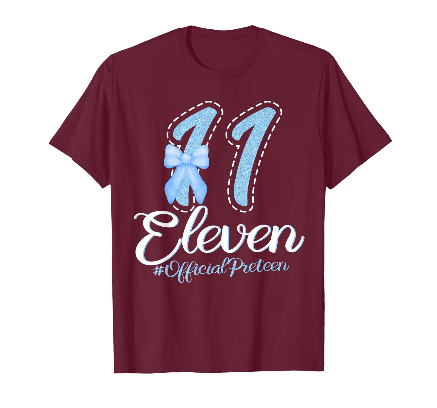 Eleven Official Pre Teen 11th Birthday 11 Year Girl Blue Bow T-Shirt
