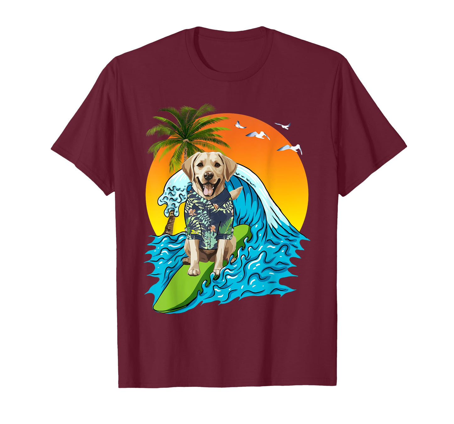 Labrador Retriever Dog Surfing Surfer Hawaii Summer Vibes Men Women Kids T-Shirt