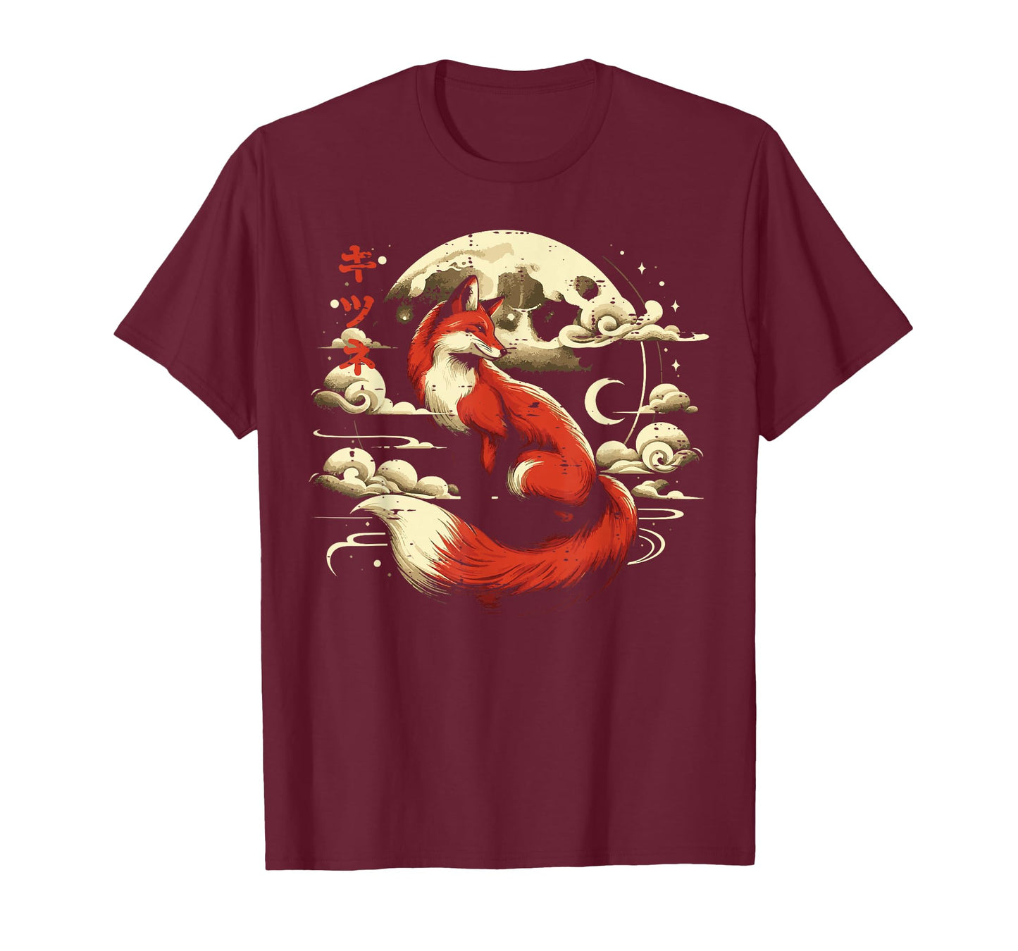 Fox Moon Clouds Kitsune Japanese Ukiyo-e Art Women Men Kids T-Shirt