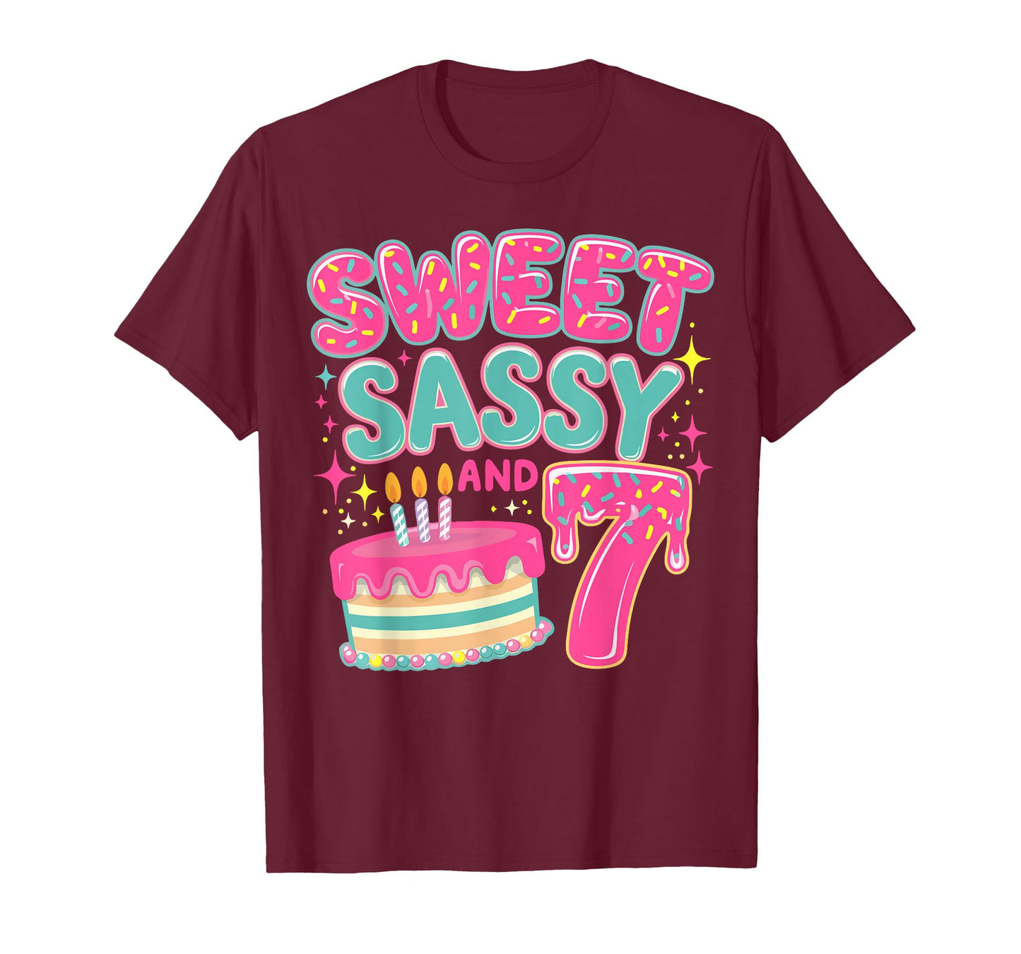 Kids Sweet Sassy and Seven Birthday Girl Donut 7 Year Old T-Shirt