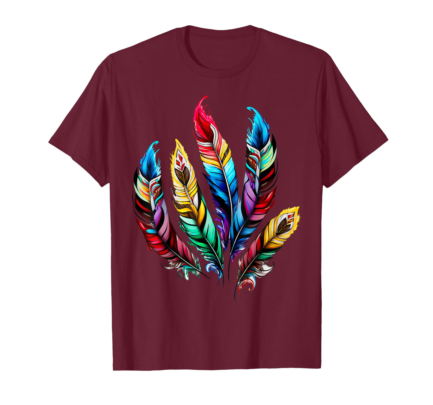 Colorful feathers boho ethnic style Indian bird pattern love T-Shirt
