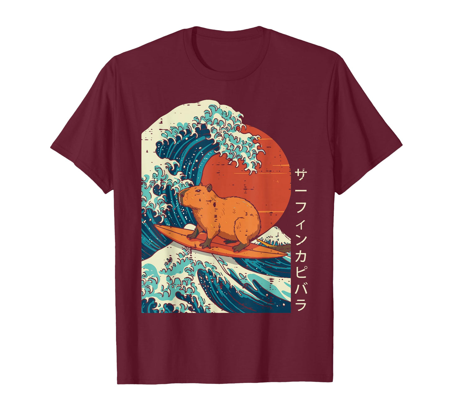 Great Wave Capybara Surfing Meme Japanese Art Men Women Kids T-Shirt