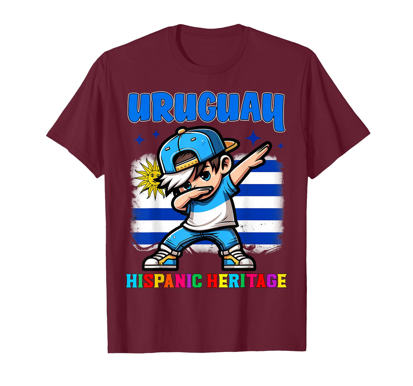 Uruguay Dabbing Kid Hispanic Heritage Celebration for Kids T-Shirt