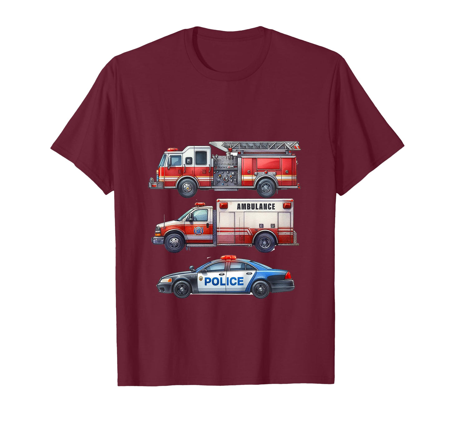 Kids Emergency Rescue Vehicle Boy Fire Truck Police Car Ambulance T-Shirt