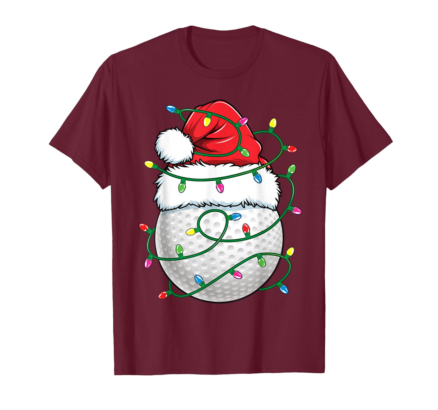 Golf Ball Santa Hat Men Womens Christmas Golfing Xmas Lights T-Shirt