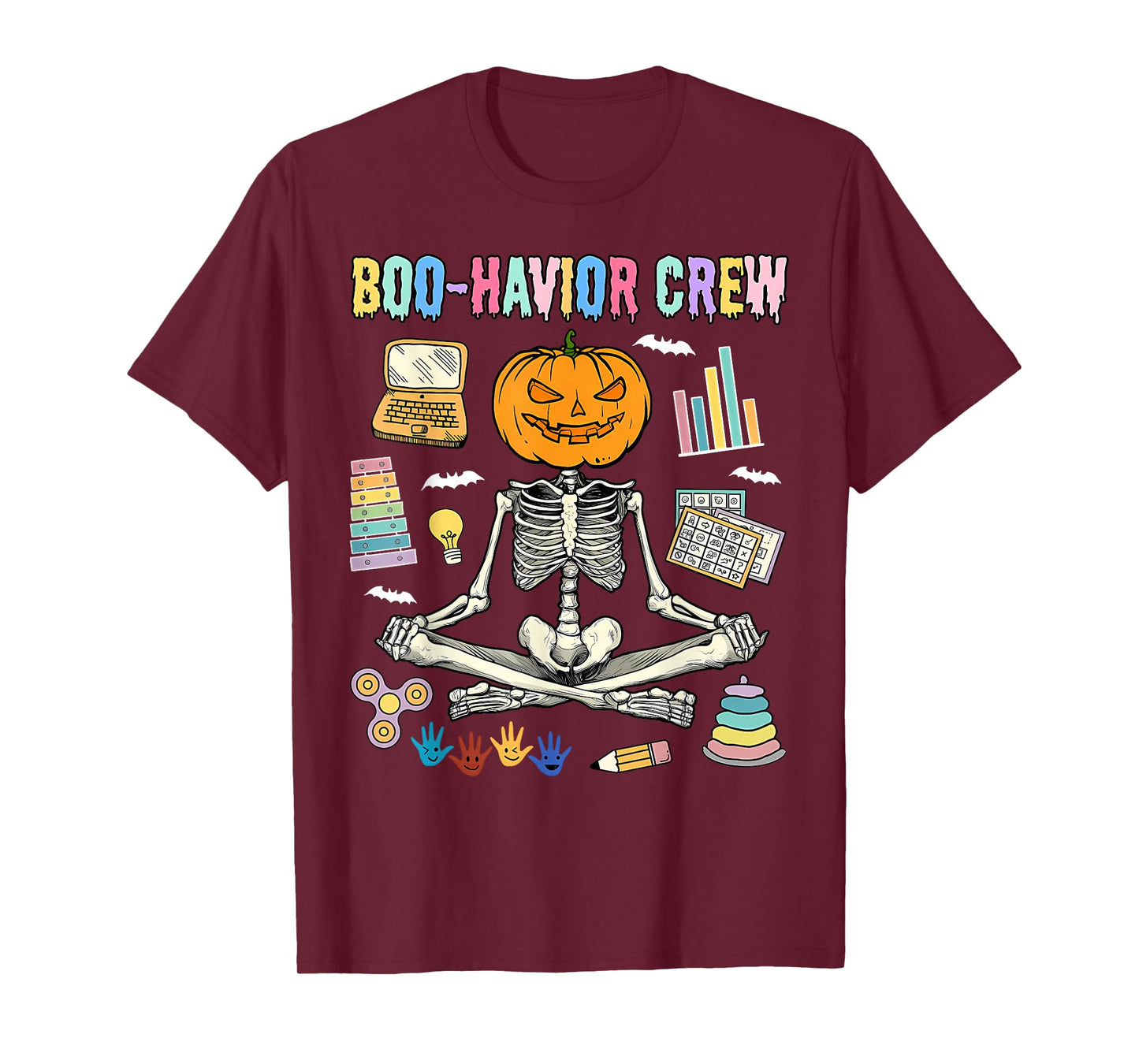 Boo-Havior Crew Behavior Analyst Skeleton Yoga Halloween ABA T-Shirt