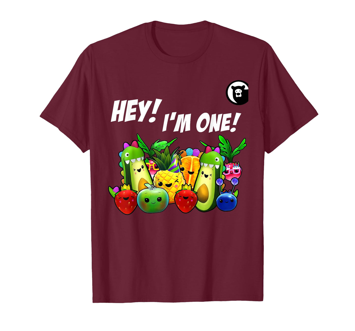 Hey I'm One Birthday Boy Funny Fruit Birthday Hey Bear T-Shirt