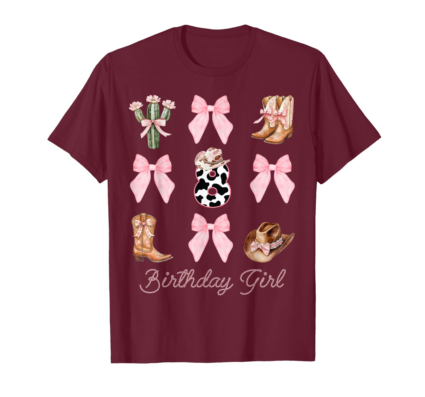 8th Birthday Girl Cowgirl Coquette Bow Rodeo Western Bday T-Shirt