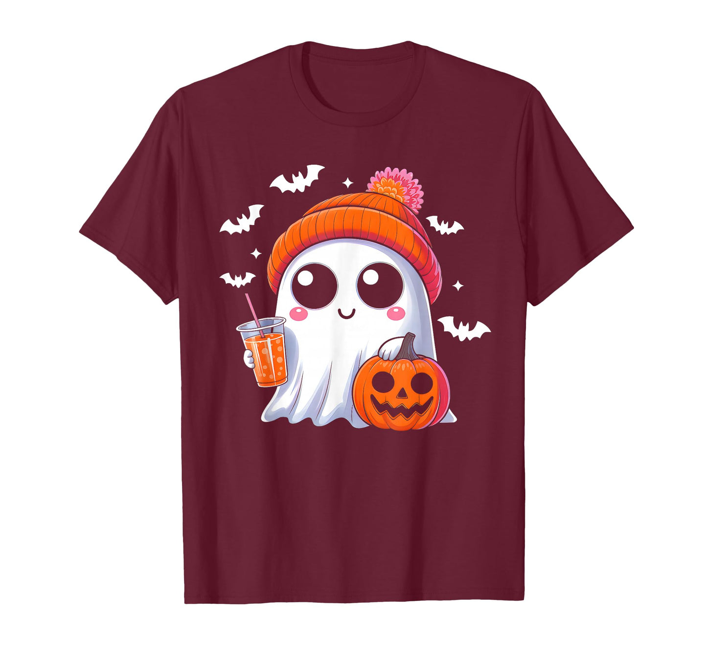 Cute Ghost Drinking Iced Coffee Halloween Costume Men Women T-Shirt
