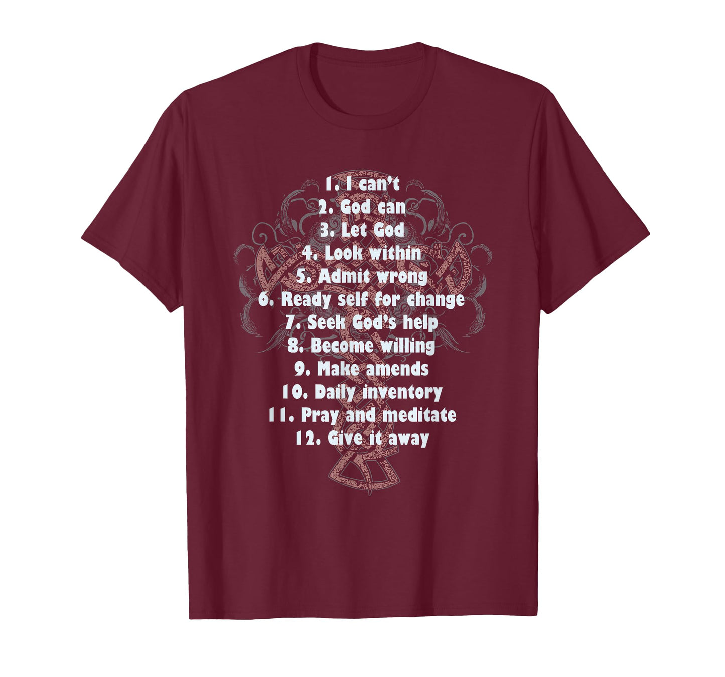 philosophy Celebrate Recovery Christian Cross 12 Step Guide Tee T-Shirt - Unisex, Black, Small, Short Sleeve, Classic Fit, Cotton 90% Polyester 10%
