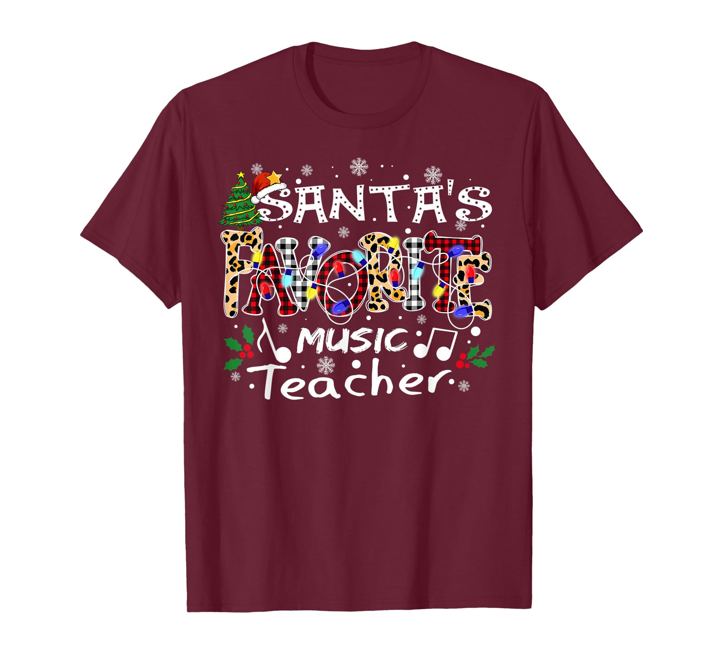 Merry Christmas Santa's Favorite Music Teacher Xmas Lights T-Shirt
